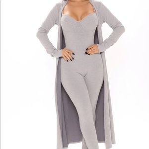 Ribbed Grey Jumpsuit Set